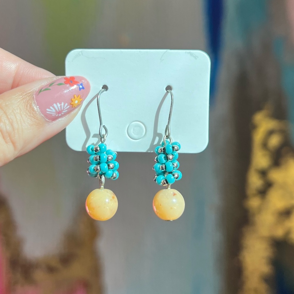 Vintage Yellow and Blue Dangle Earrings | V
